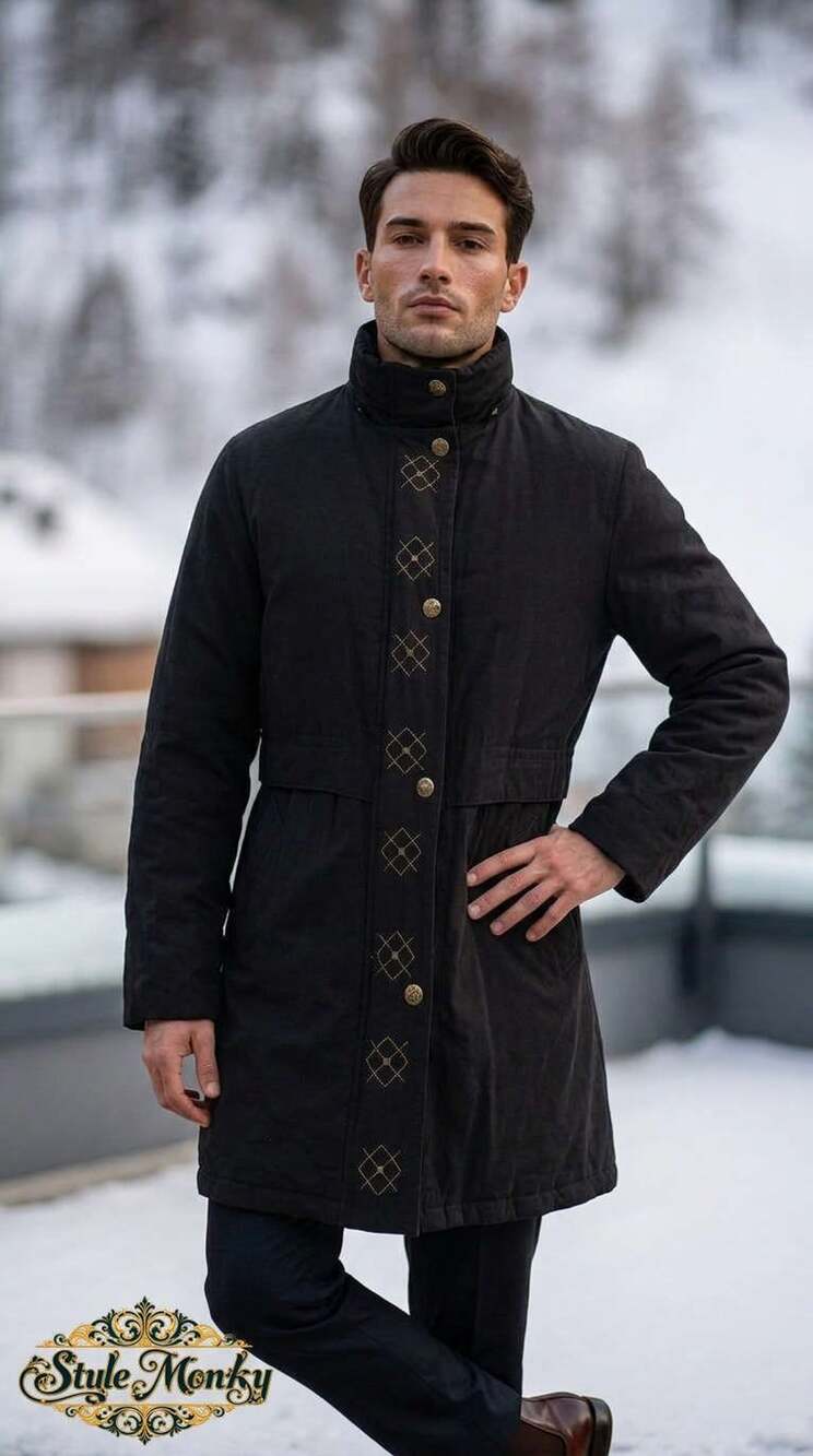 Utex Design Winter Coat Size M Black Embroidered Placket